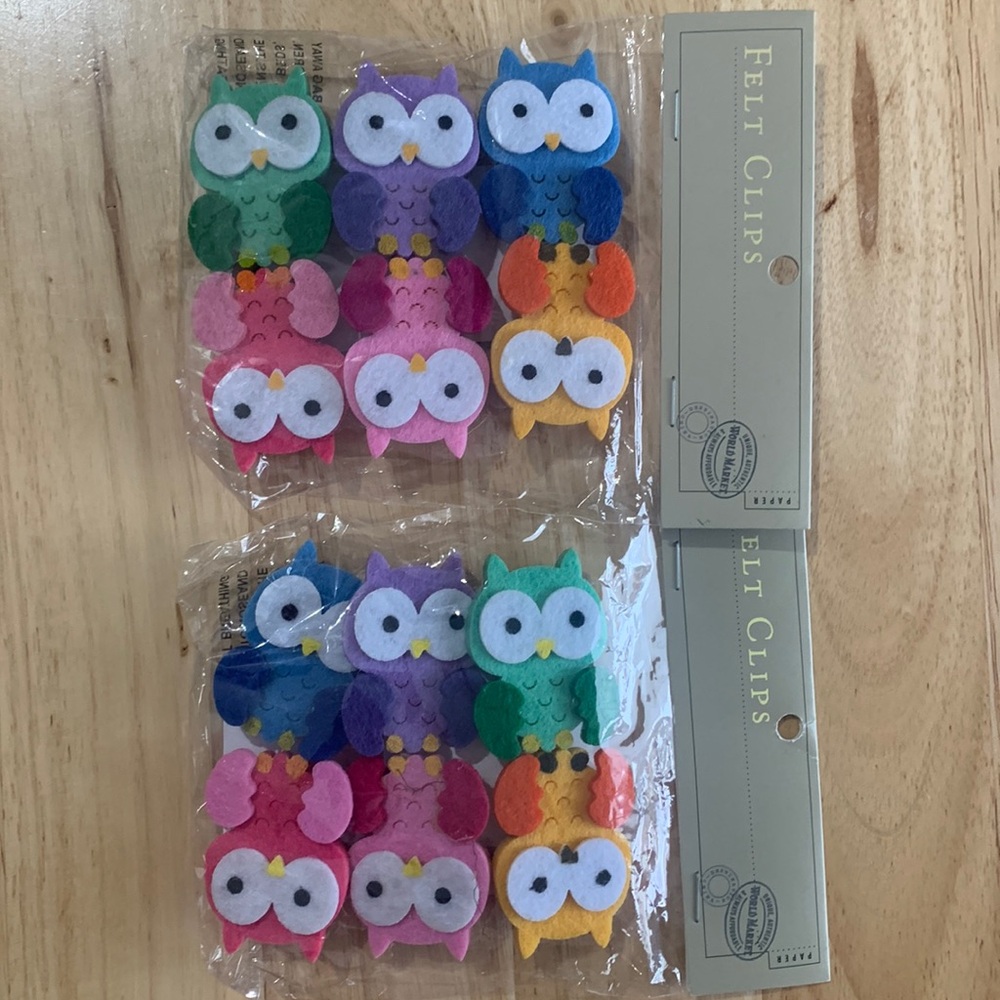Cost Plus World Market clothespins felt owls pastels 2 packs of 6
